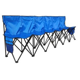 Portable Folding Bench, 6 Seat Foldable Soccer Bench with Side Pockets and Carrying Bag, Lightweight Sideline Seating with Back Rest for Football