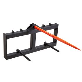49" Hay Spear, Bale Spears 1600lbs Loading Capacity, Skid Steer Loader Tractor Attachment with 2pcs 17.5" Stabilizer Spears, Quick Attach Spike F