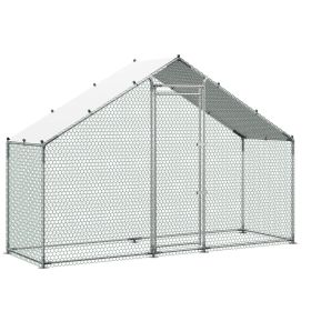 Large Metal Chicken Coop,9.8 x 3.3 x 6.6 ft, Walk-in Chicken Run House with Waterproof Cover & Sturdy Frame