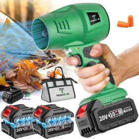High Power Cordless Leaf Blower 20000RPM Turbo Jet Air Blower 20V Battery Operated Handheld Dust Snow Remover for Yard Lawn Driveway Home Outdoor (Color: Green)